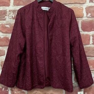 Alfred Dunner Womens Burgundy Plum Boho Floral Embroidered Shrug Jacket
